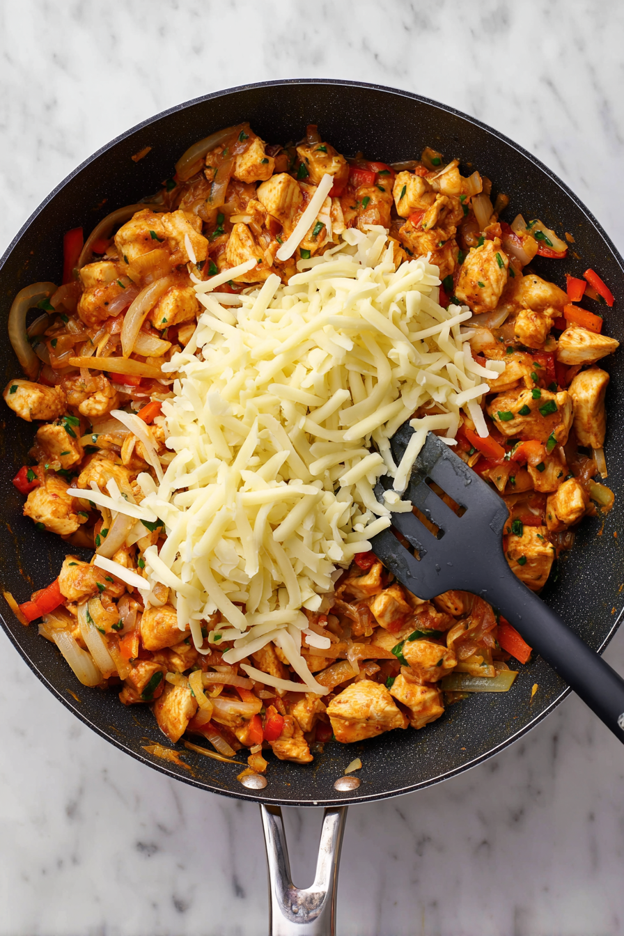 Cook, stirring for 5 minutes or until tender. Remove from the hear, and stir in the Monterey Jack cheese so that it melts.