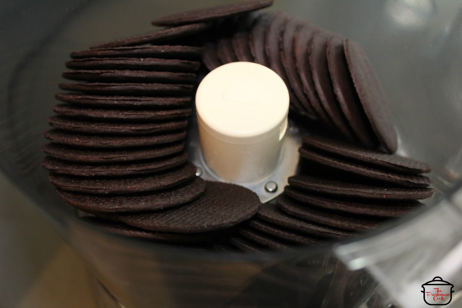 Crush the chocolate wafer cookies in a food processor