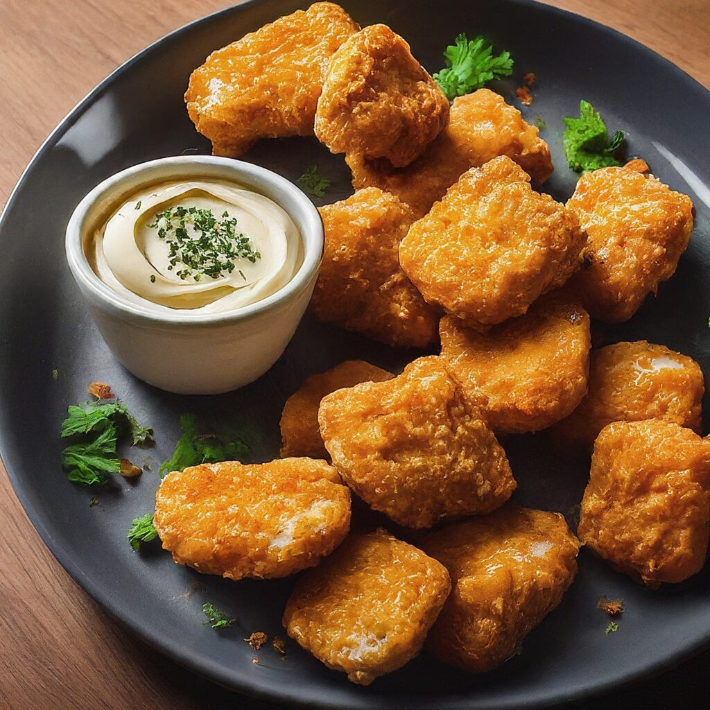 To make these golden homemade chicken nuggets, start by preparing a breading station with flour, whisked eggs, and seasoned breadcrumbs. Coat bite-sized chicken pieces in the flour, then egg, and finally breadcrumbs. Fry or bake until crispy and golden brown. Serve with your favorite dipping sauce for a delicious homemade treat.