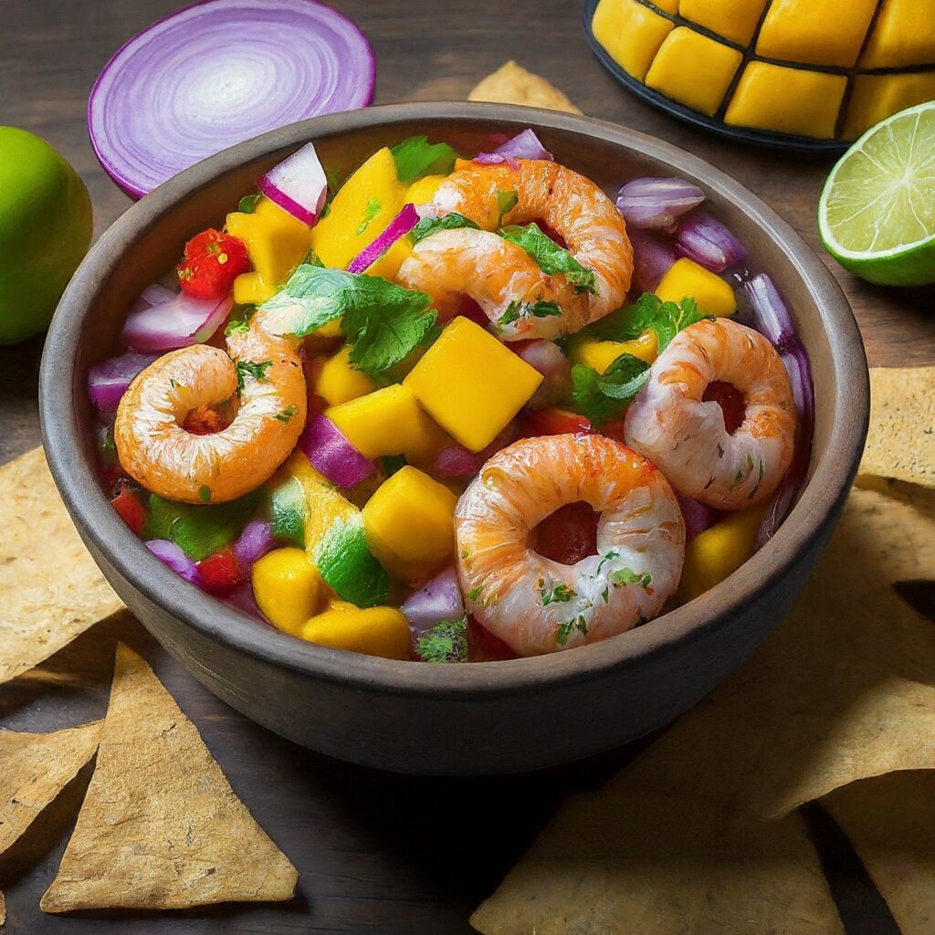 Tantalize your taste buds with our Mango Shrimp Salsa, a delightful blend of succulent shrimp, juicy mangoes, and zesty lime juice. Perfect as a dip or topping, this refreshing salsa offers a burst of tropical flavors in every bite. Enjoy it with tortilla chips, grilled meats, or as a standalone appetizer for a taste of paradise.