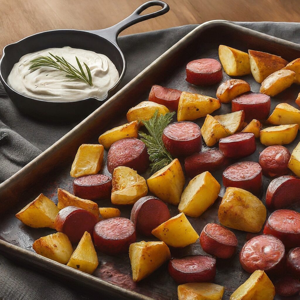 Tender chunks of kielbasa sausage mingle with crispy roasted potatoes in this hearty and flavorful dish. Seasoned with aromatic herbs and spices, this Roasted Potato and Kielbasa recipe is a comforting meal that's easy to prepare and perfect for any occasion. With just a few simple ingredients, you can create a satisfying one-pan meal that's sure to become a family favorite.