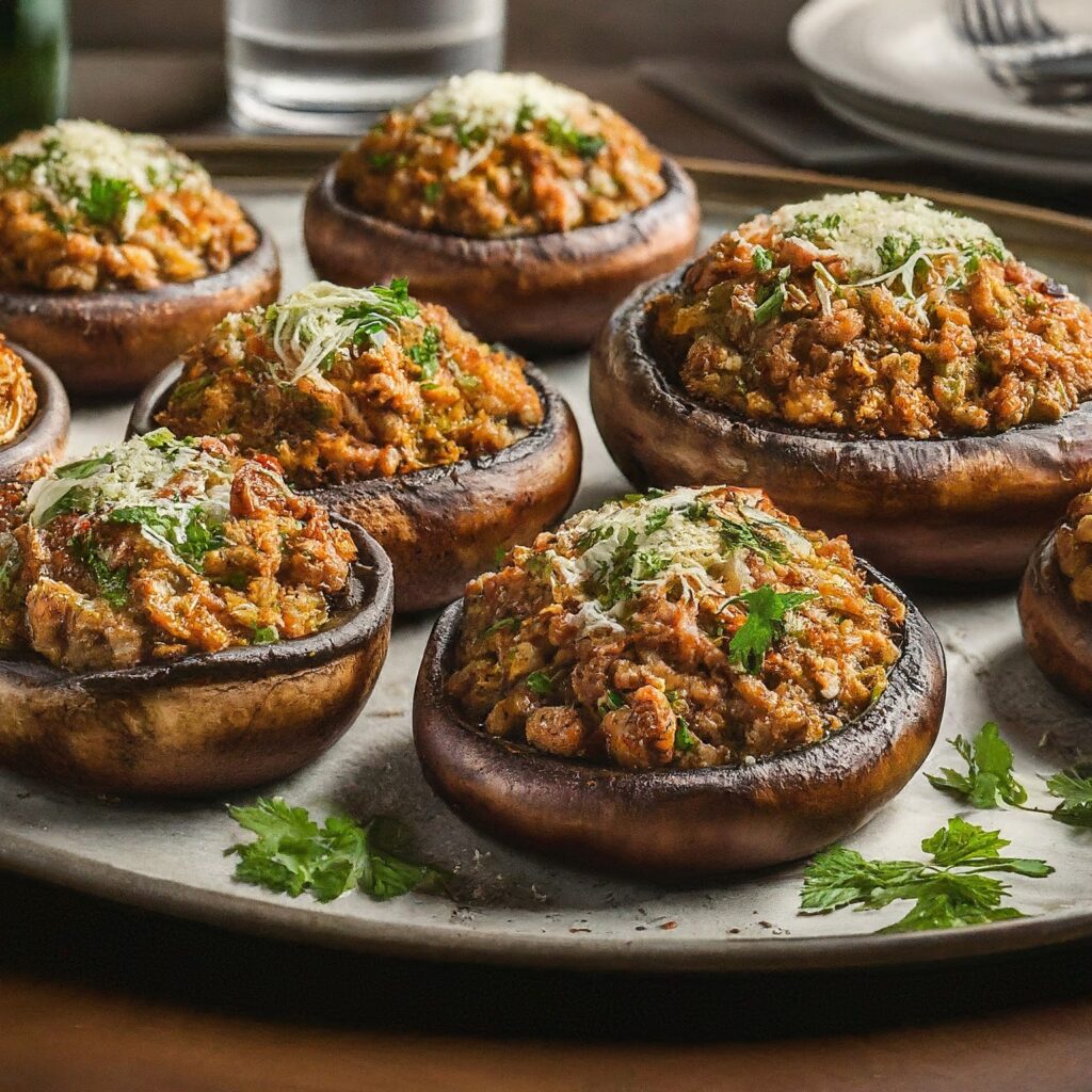 Indulge in savory Sausage Stuffed Mushrooms, bursting with flavorful Italian sausage, breadcrumbs, and Parmesan cheese. These bite-sized appetizers are perfect for any gathering or as a tasty snack. With their golden-brown tops and tender mushroom caps, these stuffed mushrooms are sure to impress your guests with every savory bite. Get ready to savor the irresistible combination of flavors and textures in this delicious appetizer!