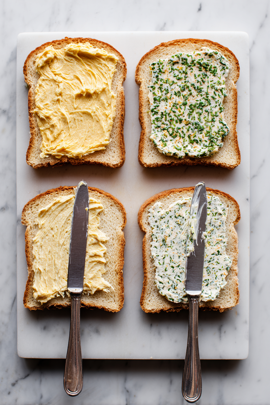 Spread the mustard mixture evenly onto 4 slices of bread.