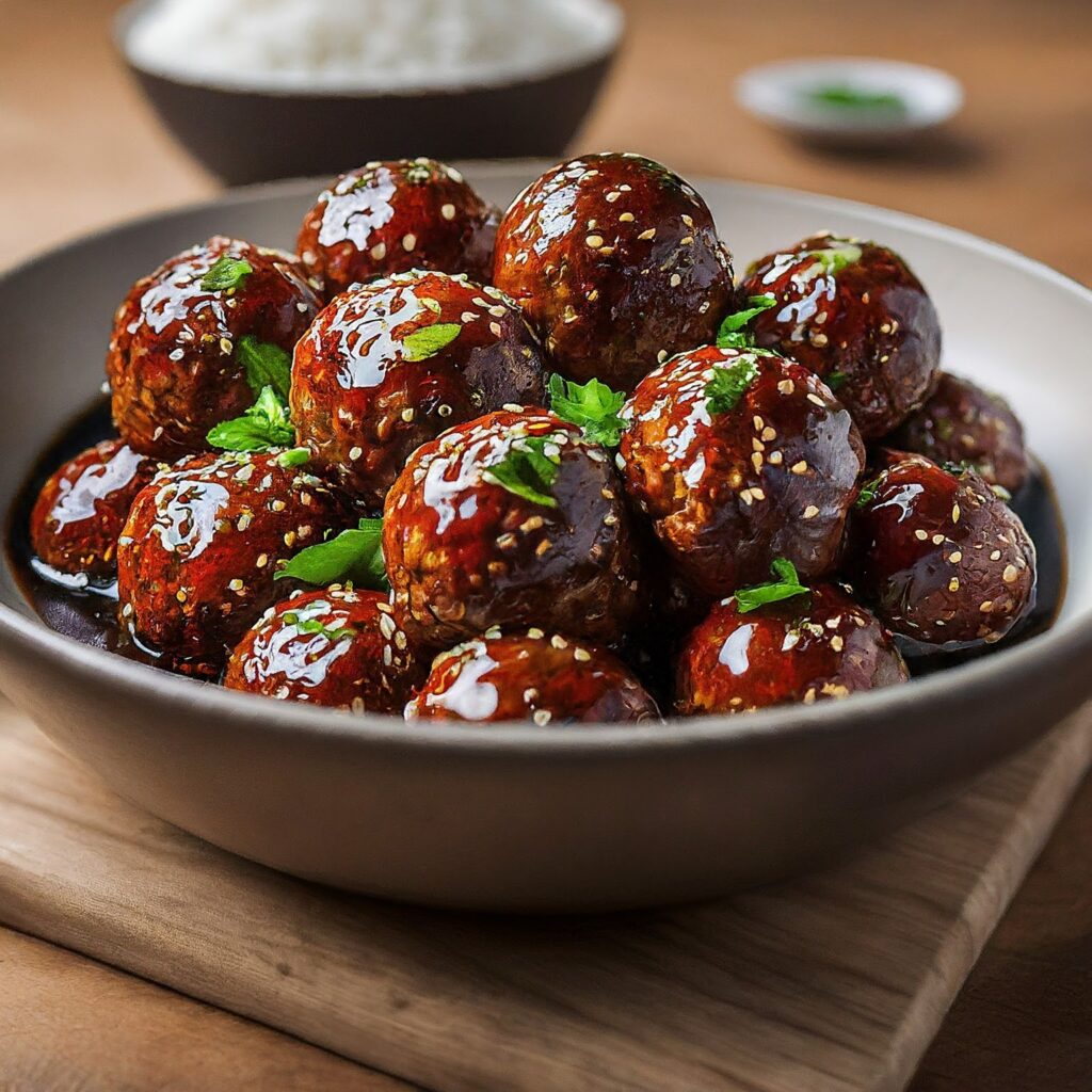 Juicy meatballs bathed in a glossy homemade teriyaki sauce, these teriyaki meatballs are a crowd-pleaser for any occasion. Made with a blend of ground meat, breadcrumbs, and seasonings, these savory bites are cooked to perfection and then glazed with a sweet and tangy teriyaki sauce. Serve them as an appetizer, over rice for a main course, or skewered for a delicious party snack. With their irresistible flavor and satisfying crunch, these teriyaki meatballs are sure to become a family favorite.
