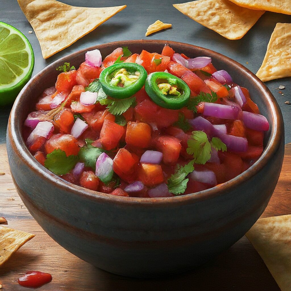 Crisp tomatoes, zesty onions, fiery jalapeños, and fresh cilantro come together in this vibrant Pico de Gallo recipe. Enhanced with a squeeze of lime juice and a dash of salt, this refreshing salsa is perfect for dipping, topping, or savoring on its own. Prepare ahead for a burst of flavor whenever you need it!