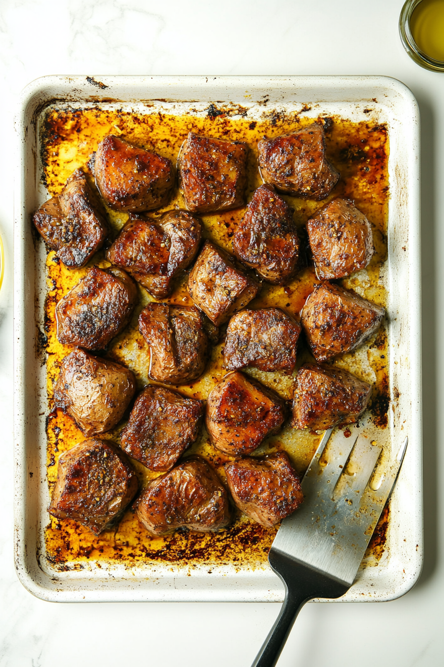 The roasted potatoes are removed from the oven after achieving a golden, crispy texture. They are served warm, perfect for pairing with any meal as a savory side dish.