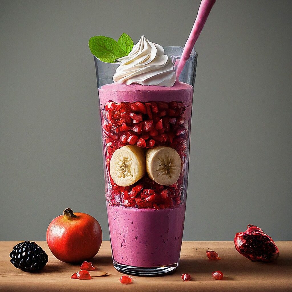 Whip up a delicious and nutritious Berry Banana Pomegranate Smoothie in just minutes! Simply blend together ripe banana, mixed berries, pomegranate arils, Greek yogurt, almond milk, and a touch of honey for sweetness. Enjoy this vibrant and refreshing smoothie as a quick breakfast, energizing snack, or post-workout refuel. Cheers to health and vitality!