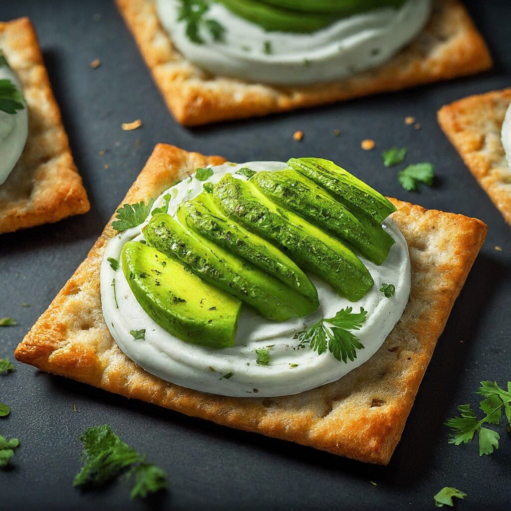 Create irresistible Canapés with Garlic Herb Cream Cheese and Avocado, featuring creamy avocado spread atop crispy toast rounds. This elegant appetizer combines the richness of garlic herb cream cheese with the buttery texture of ripe avocado, garnished with fresh herbs for a burst of flavor. Perfect for entertaining or as a light snack, these bite-sized treats are sure to impress your guests with their sophisticated taste and elegant presentation.