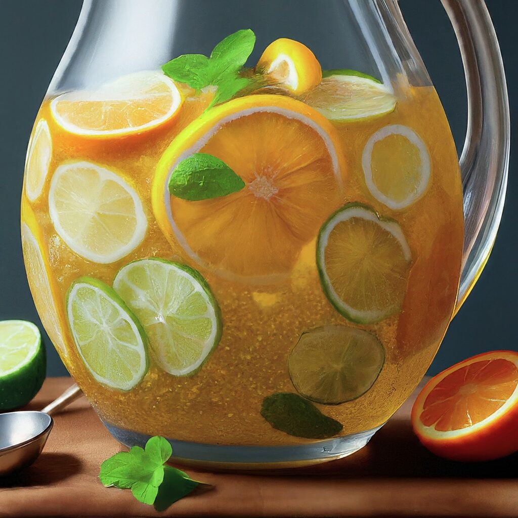Treat your guests to the refreshing allure of Sparkling White Sangria. Combining crisp white wine with a burst of fresh fruits and a splash of sparkling soda, this elegant beverage is perfect for any celebration or gathering. With its vibrant colors and sparkling effervescence, Sparkling White Sangria is sure to dazzle and delight all who indulge. Cheers to unforgettable moments and effortless elegance!