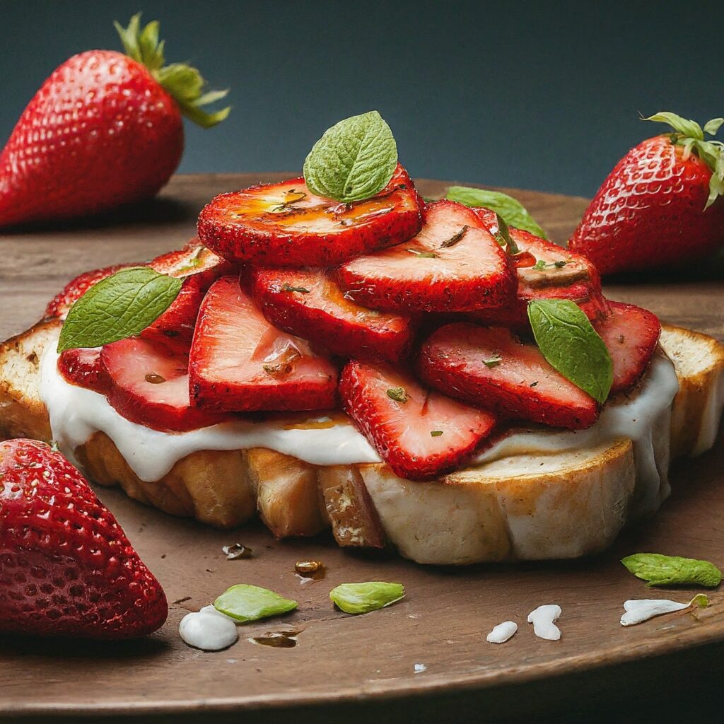 Indulge in the vibrant flavors of summer with our Strawberry Bruschetta. This delightful appetizer combines ripe strawberries, tangy goat cheese, and balsamic glaze atop crispy baguette slices. Perfect for entertaining or a quick snack, this recipe is a symphony of sweet and savory notes that will tantalize your taste buds. Ready in minutes, it's an effortless way to elevate any occasion with a burst of fresh, seasonal flavor.