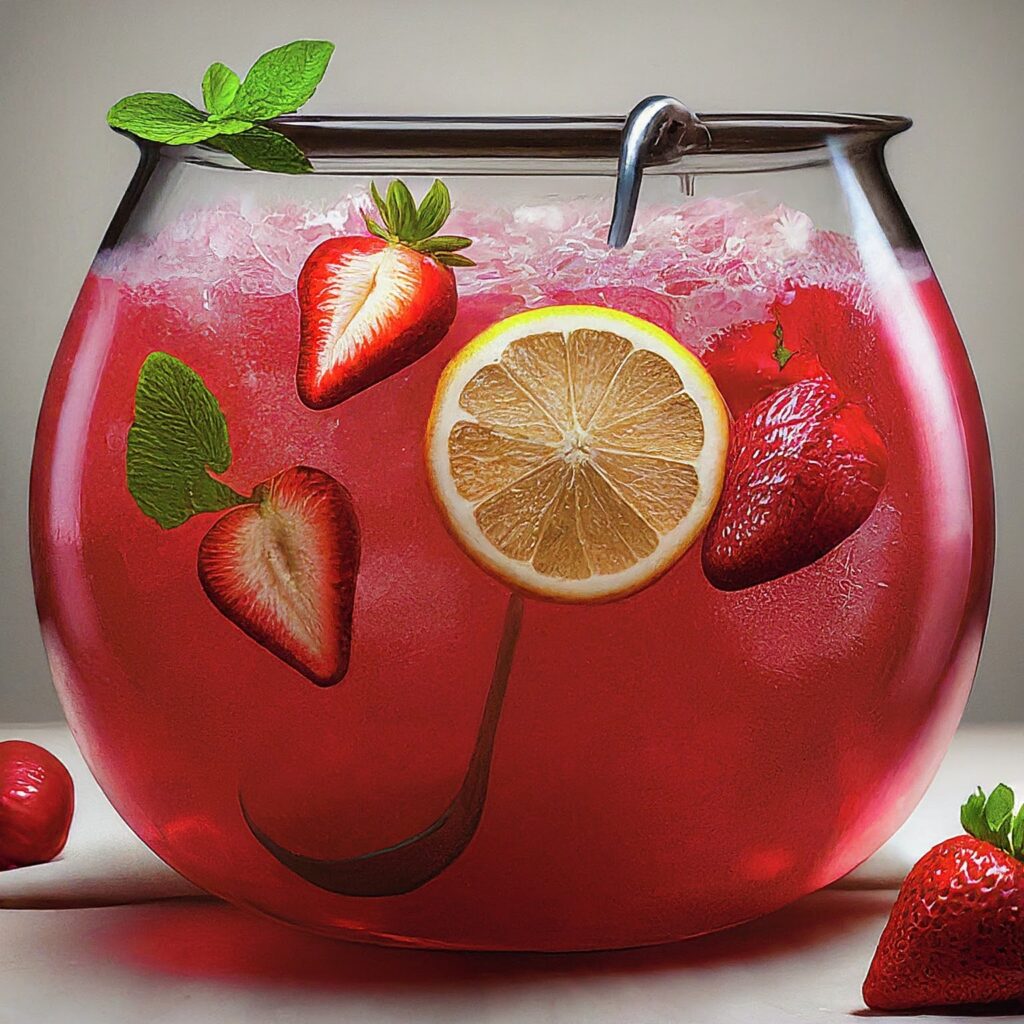 Add a burst of flavor and cheer to your next celebration with Strawberry Party Punch. Made with fresh strawberries, citrus juices, and sparkling soda, this delightful beverage is sure to be a hit with guests of all ages.