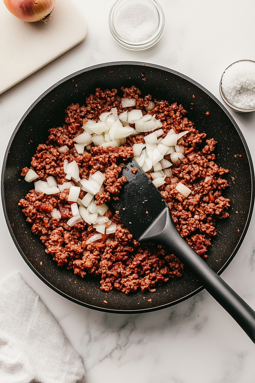 Cook ground beef and onion