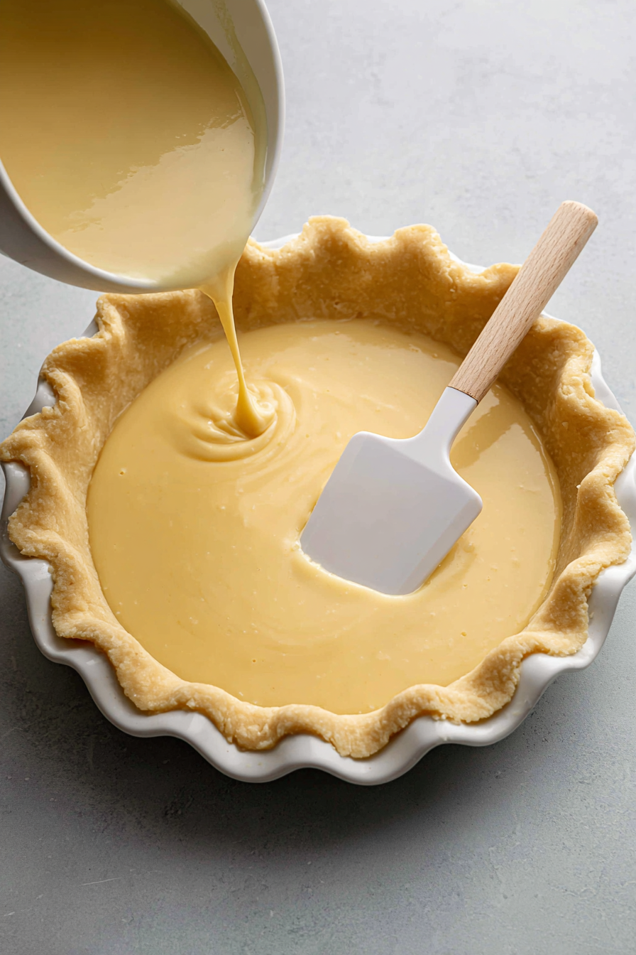 Pour custard into pie shell and chill until firm, about 4 hours.
