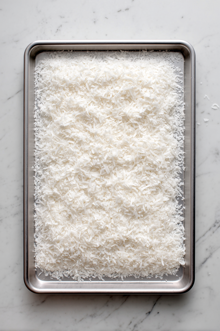 Spread coconut on a baking sheet.