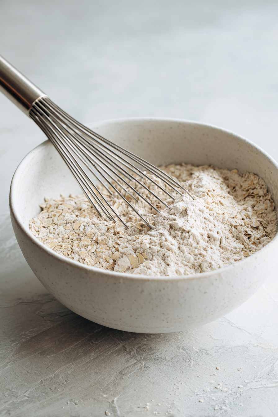 combine gluten-free oats, gluten-free flour blend, sea salt, baking powder, and brown sugar