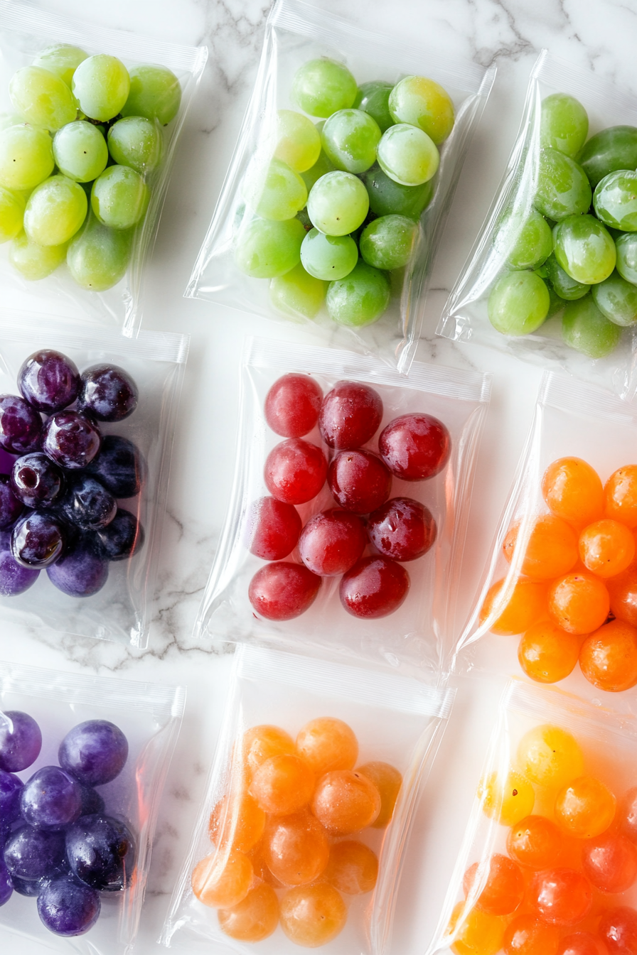 Divide the grapes into separate ziplock bags for each Kool-Aid flavor.