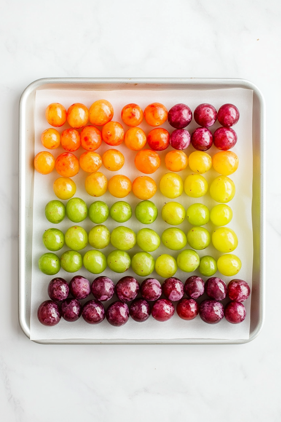Line a baking sheet with parchment paper and spread the coated grapes on it.