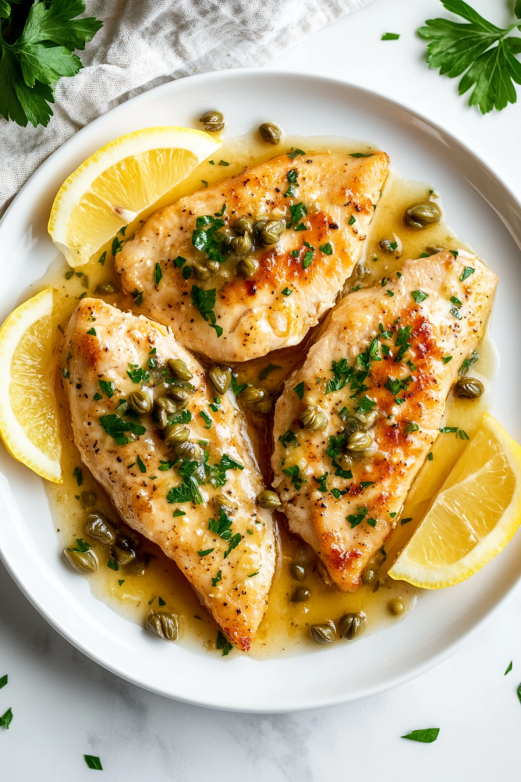 Garnish with fresh parsley and serve with lemon wedges