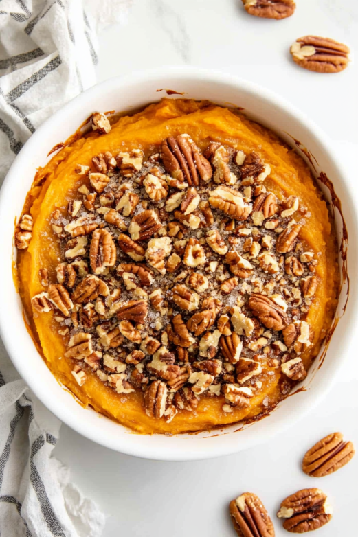 sprinkle the topping in a mash sweet potatoes