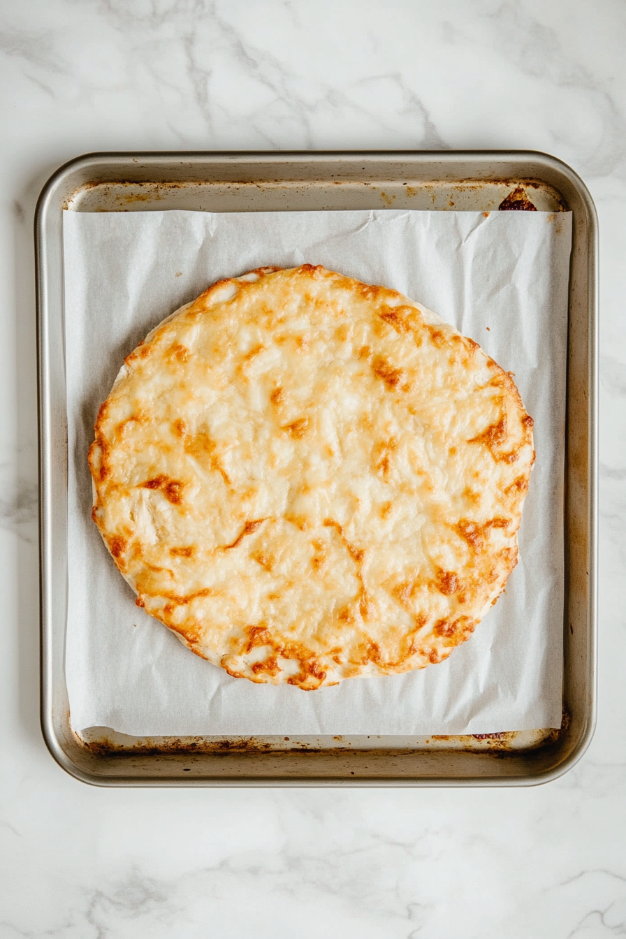 Remove from oven, spread pizza sauce evenly over the crust.