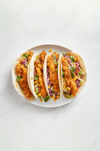 Irresistible Fried Chicken Tacos Recipe for Foodies: Warm tortillas, add fried chicken and slaw, and serve immediately.