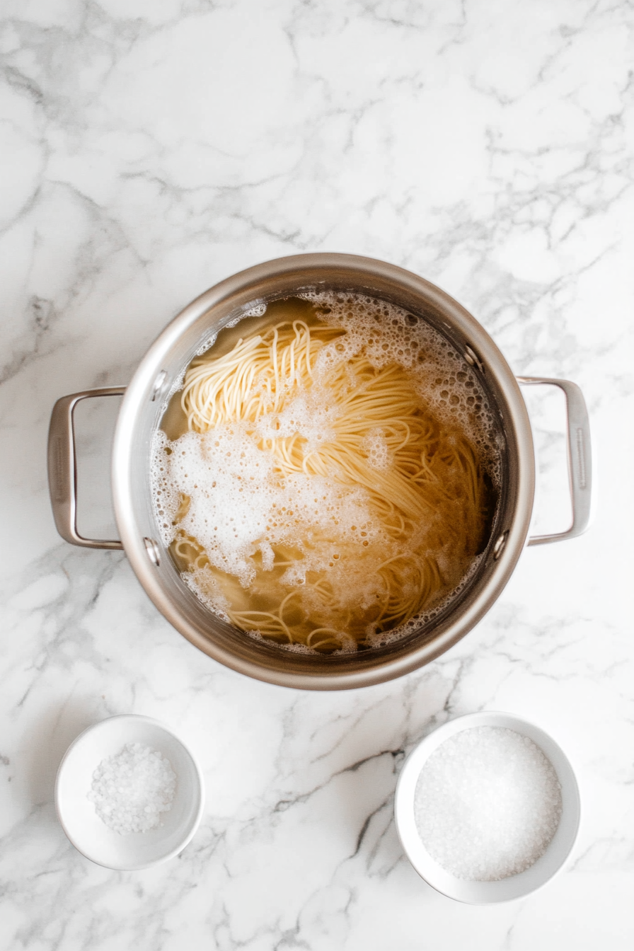 Cook spaghetti in salted boiling water until al dente; drain and set aside.
