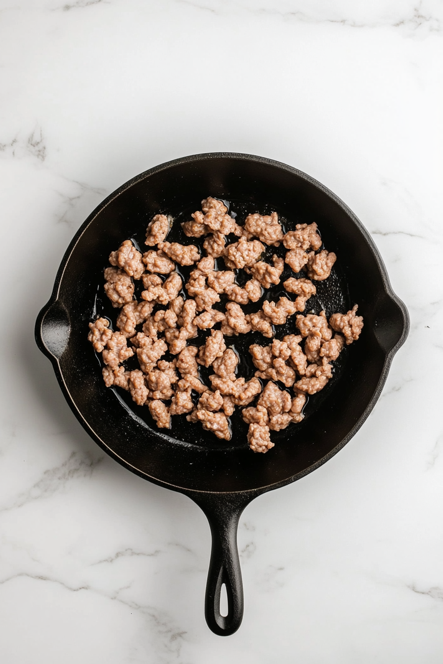 Add ground turkey, season with salt and pepper, and cook until browned. Remove and set aside.