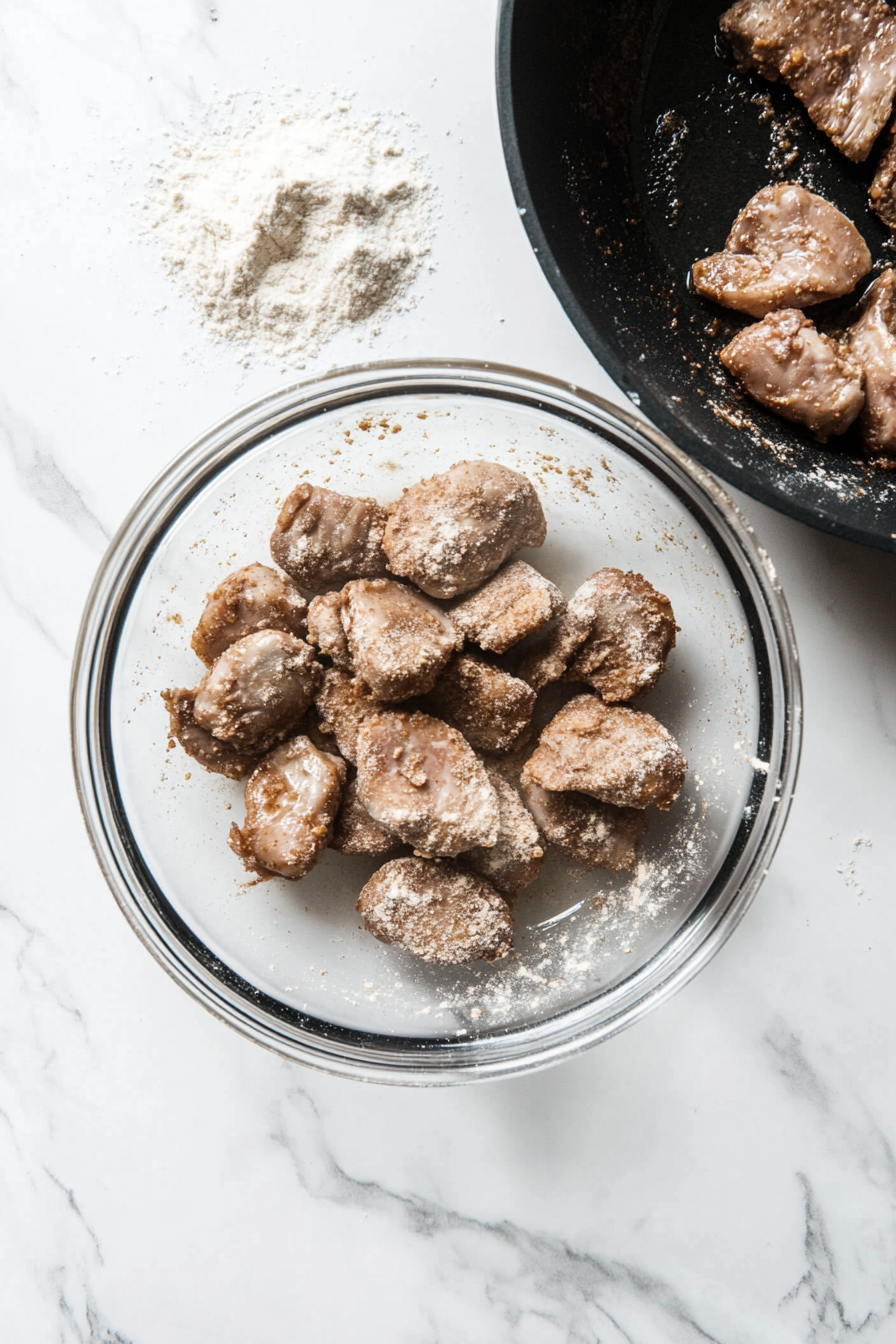 Remove livers from the milk mixture and dredge in the seasoned flour.