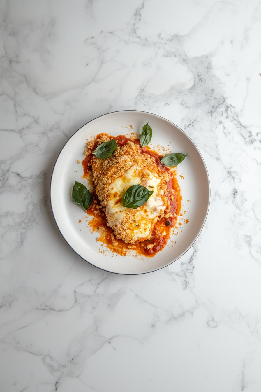 Easy & Healthy Chicken Parmesan Recipe: Serve hot, ideally with a fresh Caesar Salad and a cold Raspberry Lemonade.