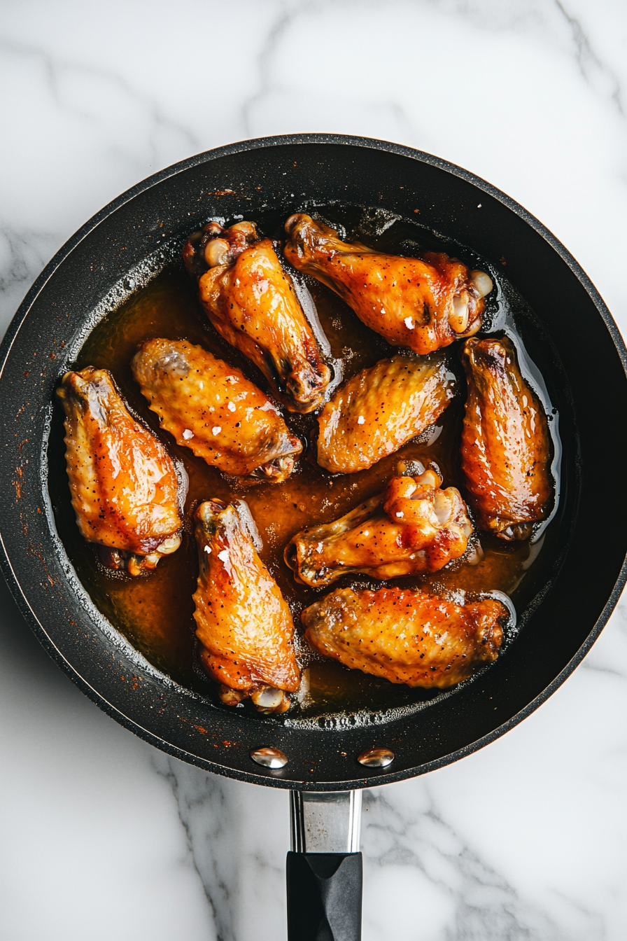 Carefully fry turkey wings for 12-15 minutes until golden brown and cooked through.