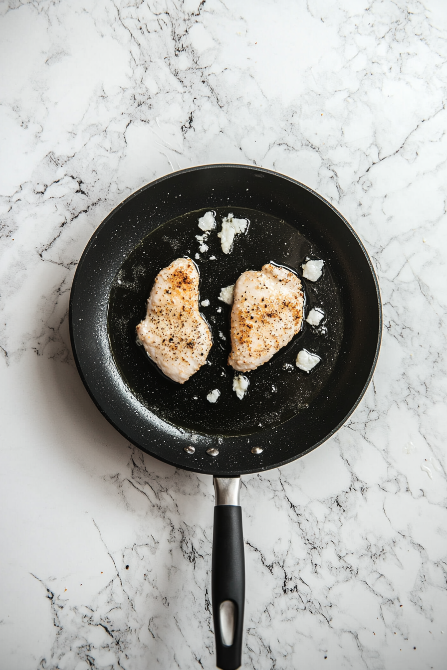 Heat olive oil in a skillet over medium heat and fry chicken until golden brown on both sides, about 3-4 minutes per side.