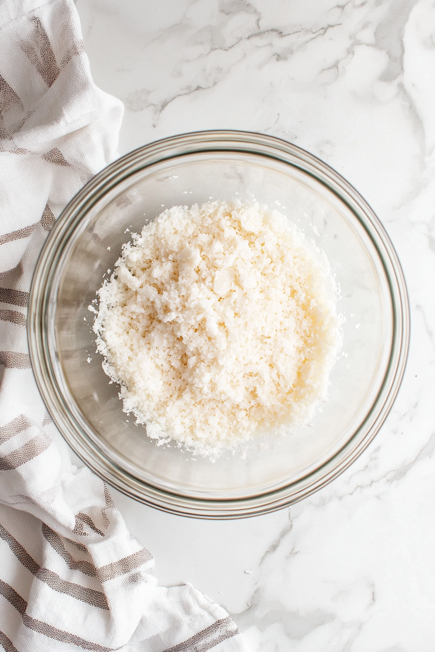 In a bowl, whisk together egg yolks, heavy cream, grated Parmesan, salt, and black pepper.