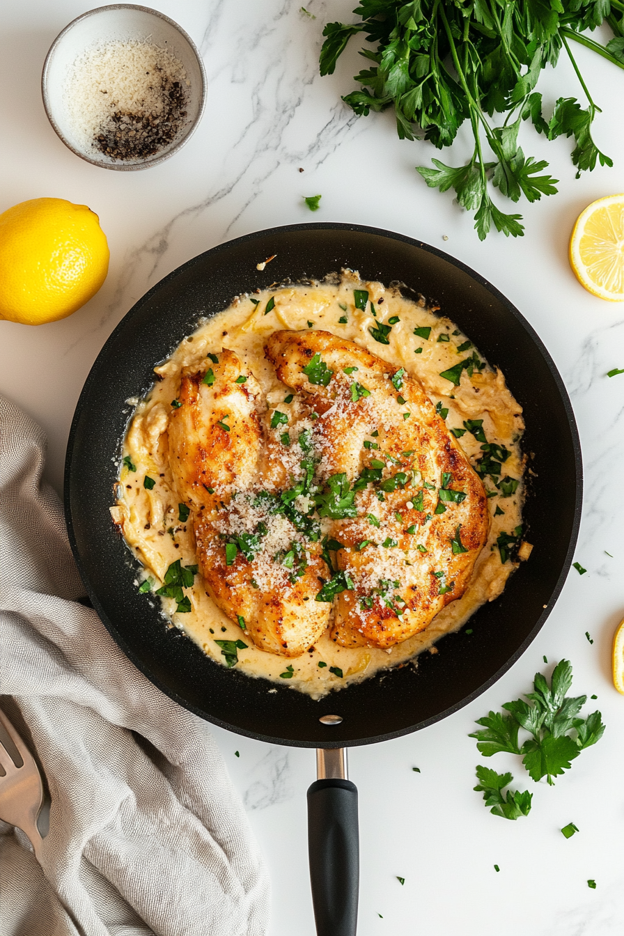 Return chicken to the skillet, spoon sauce over, and cook for a few more minutes. Sprinkle remaining Parmesan on top before serving