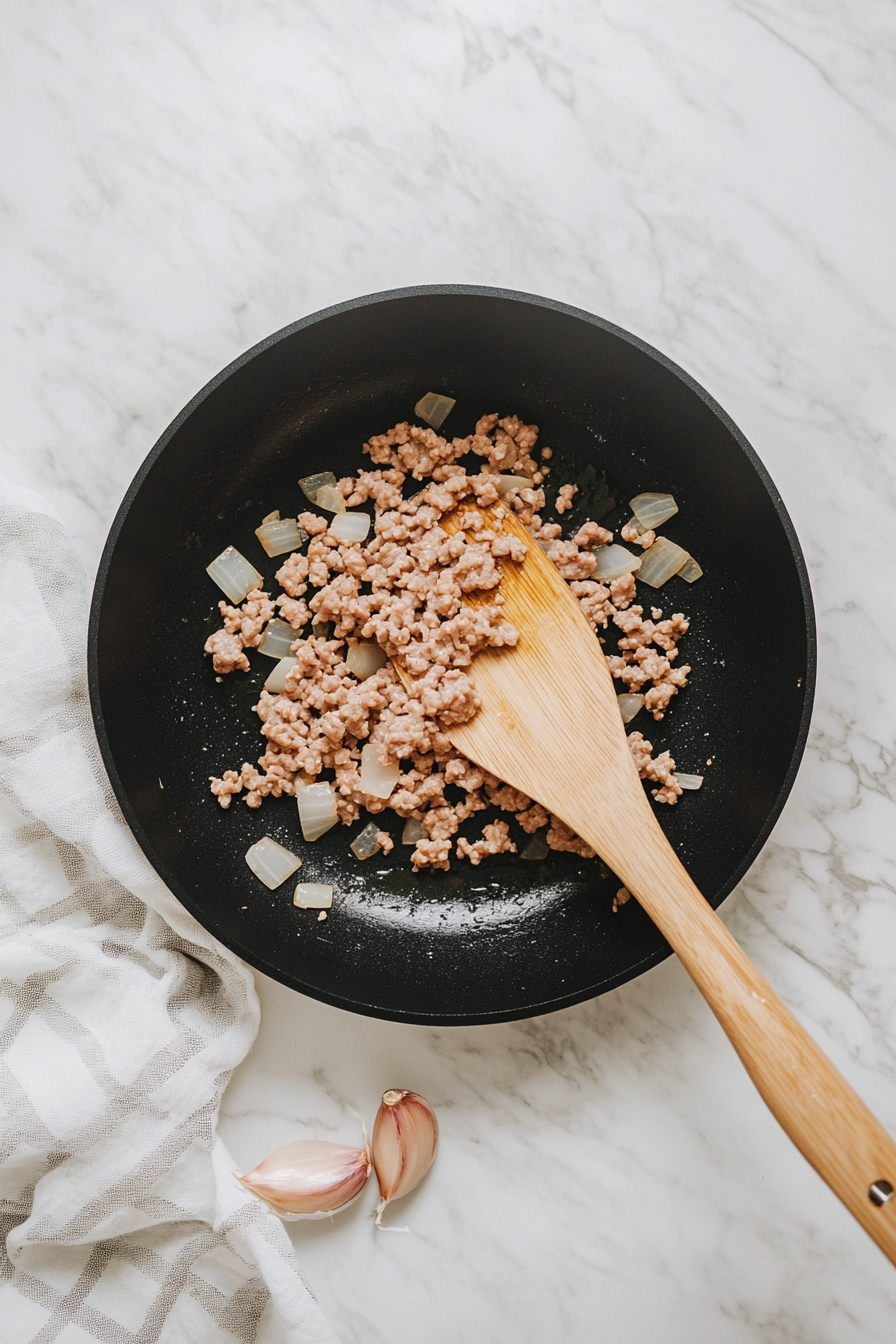 Add ground turkey and break it up with a spatula.