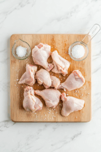 Season the chicken parts with kosher salt.