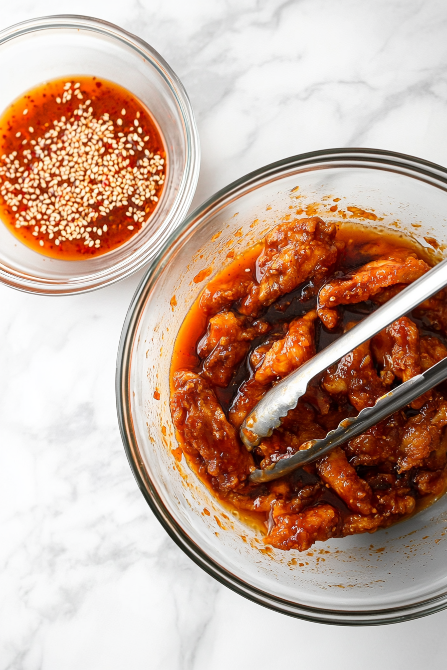 In a small pan, simmer all sauce ingredients until thick and sticky.