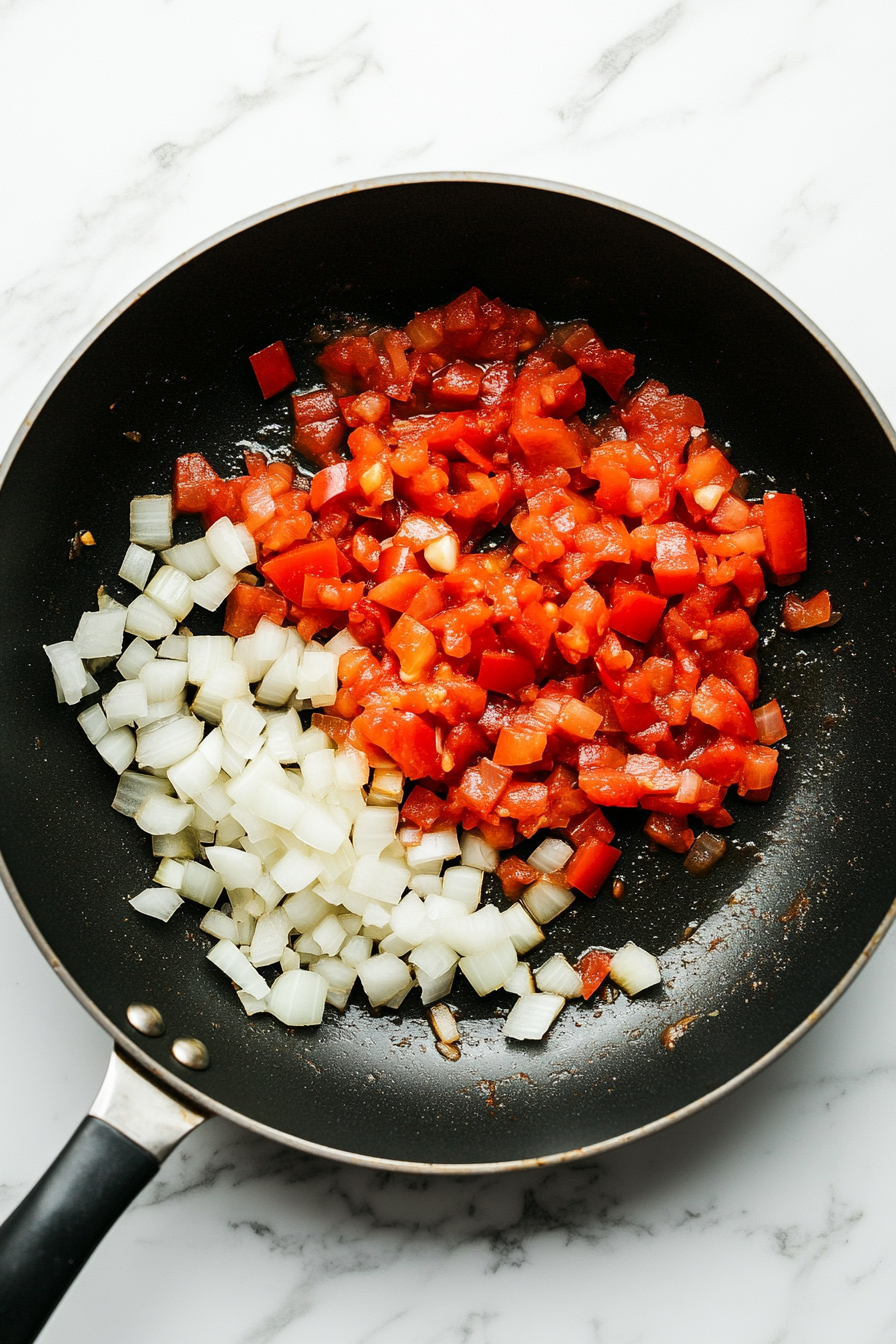 Add chopped tomatoes and tomato paste; cook until oil separates.
