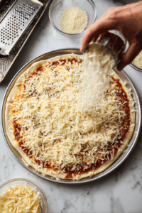 Sprinkle shredded Colby-Jack cheese generously on top.