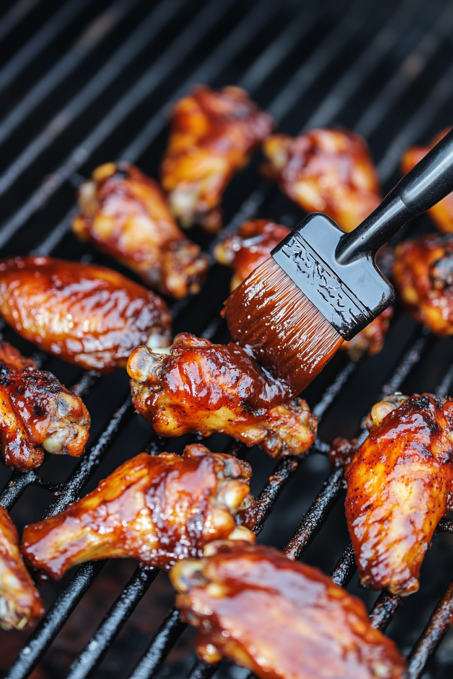 In the last 15 minutes, brush wings with BBQ sauce and let it caramelize.