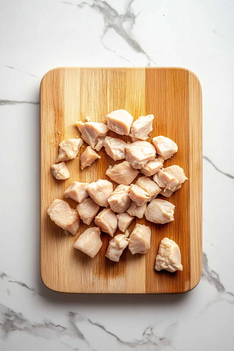 Chop the smoked chicken into bite-sized pieces.