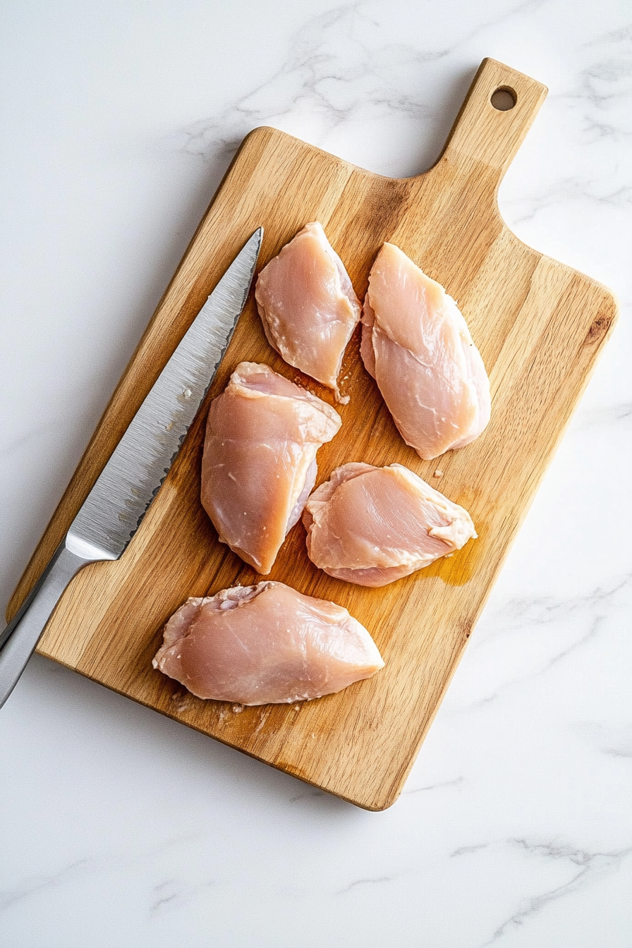 Cut chicken into even cubes.