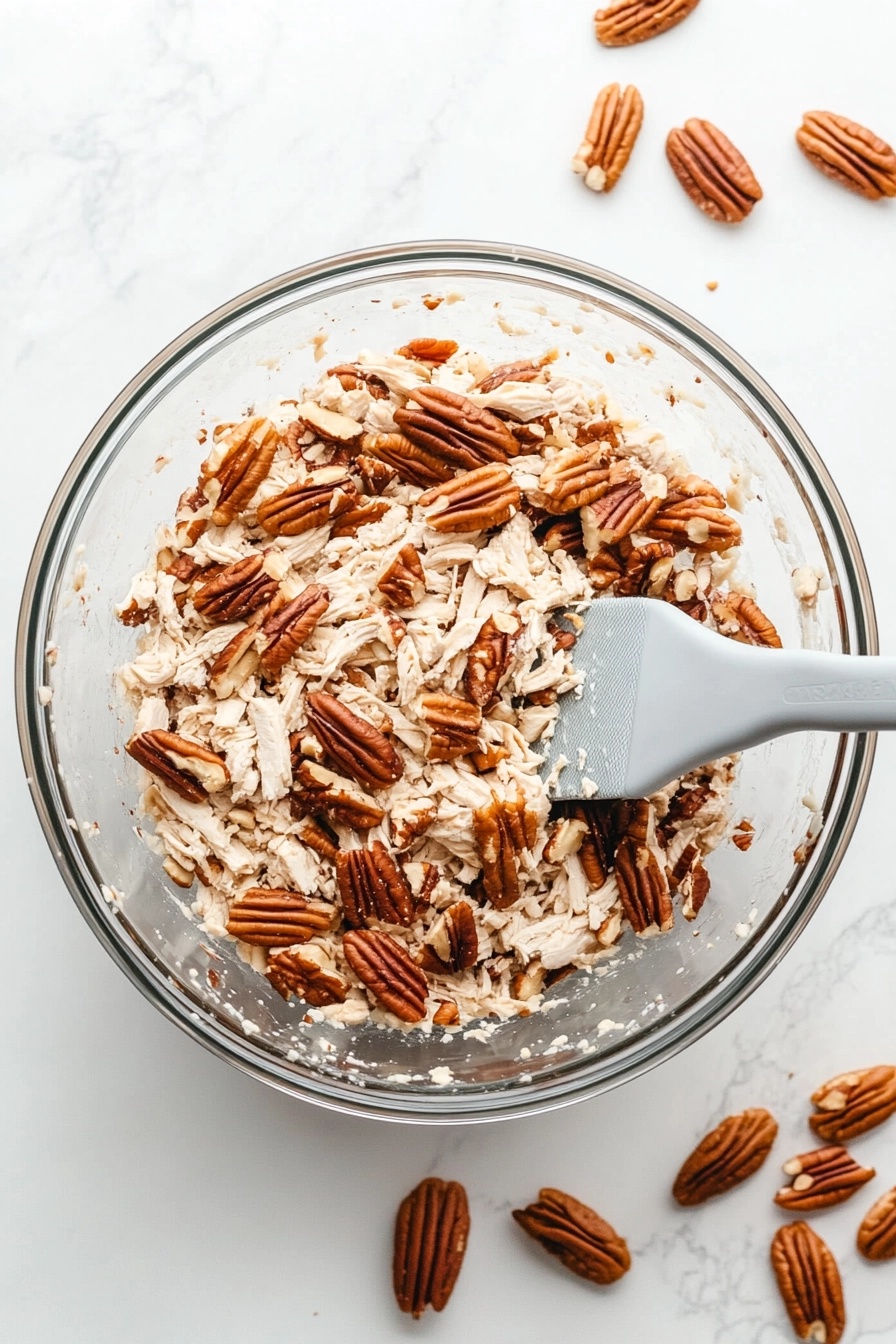 Gently fold in chopped pecans to keep their crunch intact.