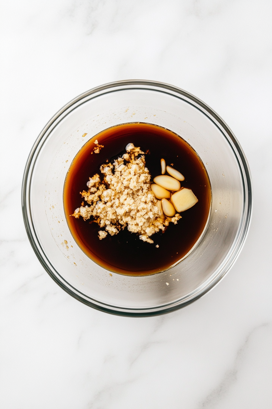 In a bowl, whisk together water, chicken bouillon, tahini, soy sauce, honey, garlic, and ginger.