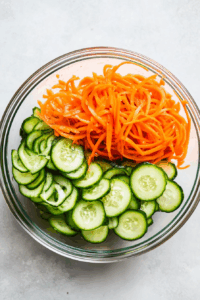 Let the pickled veggies sit for at least 10 minutes while the chicken rests.