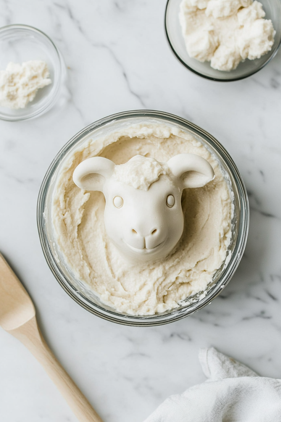 Pour batter into the front half of the mold (the one with the face), filling completely.