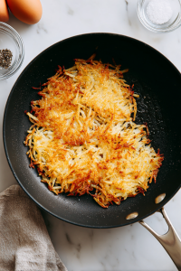 Push hash browns to one side of the skillet.