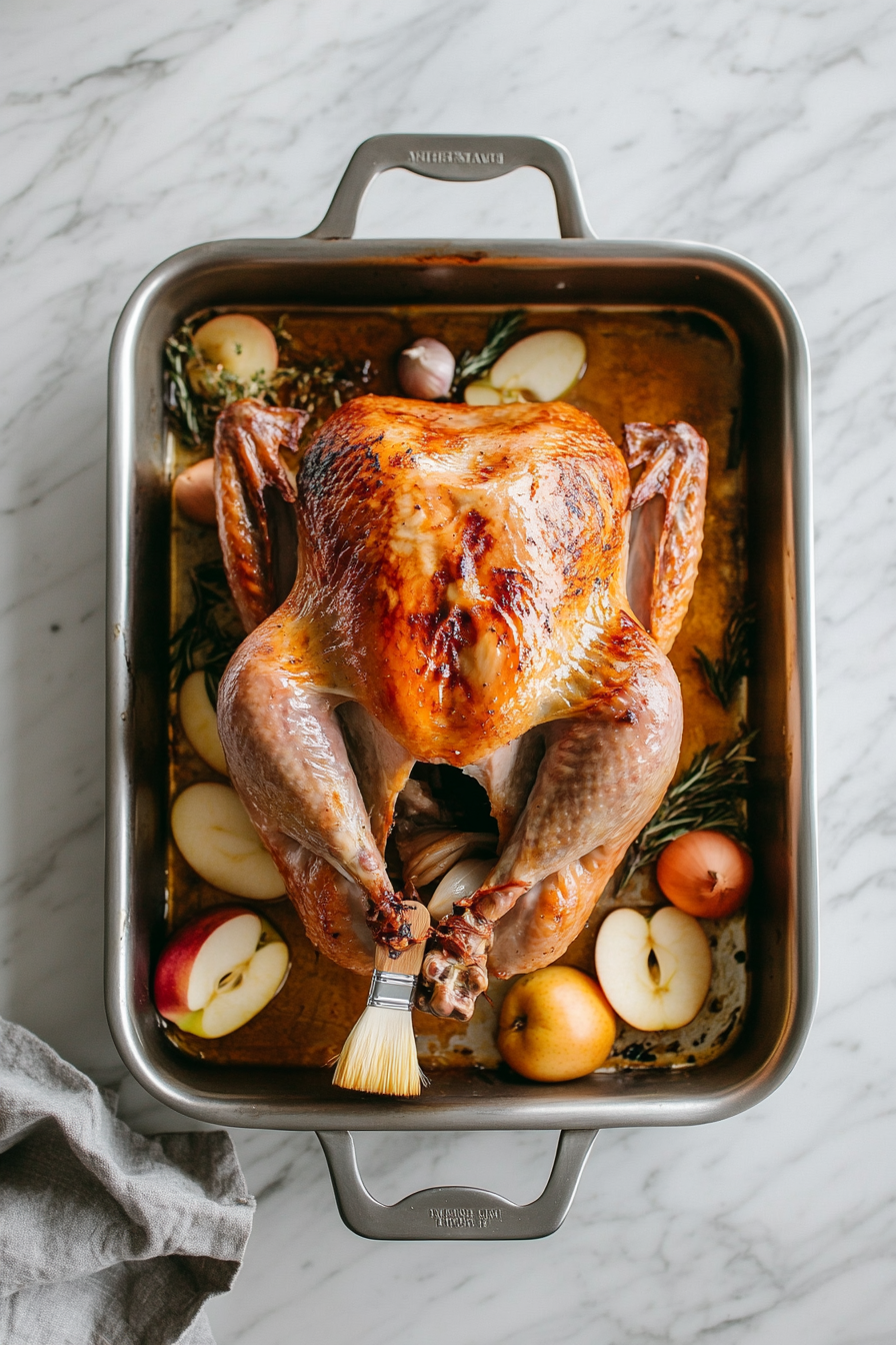 Remove foil, baste, and cook for another 1–1.5 hours until golden and 165°F inside.