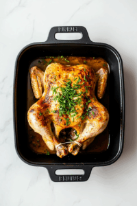 In the last 10 minutes of roasting, spread the crème fraîche mixture over the chicken.