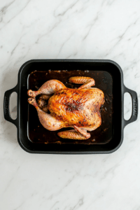 Roast for about 1 hour and 15 minutes, basting occasionally with pan juices.