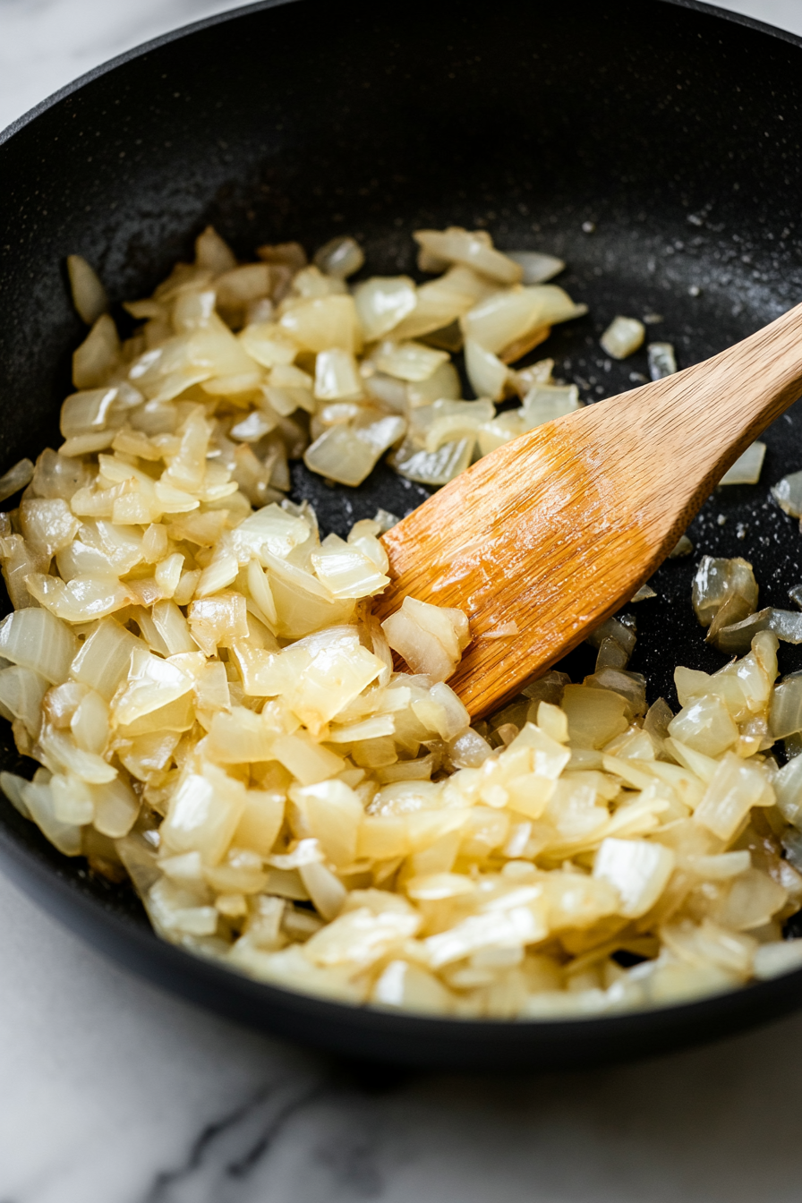 In the same skillet, sauté chopped onions until golden.